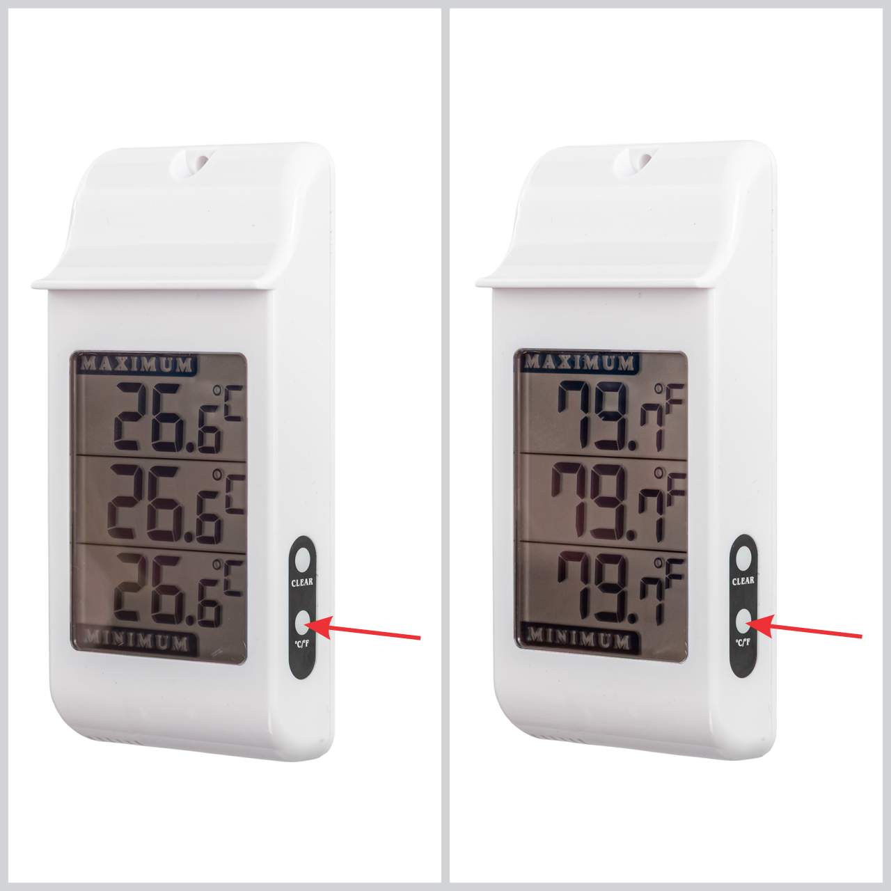 Comutare afișaj °C / °F prin apăsarea butonului
