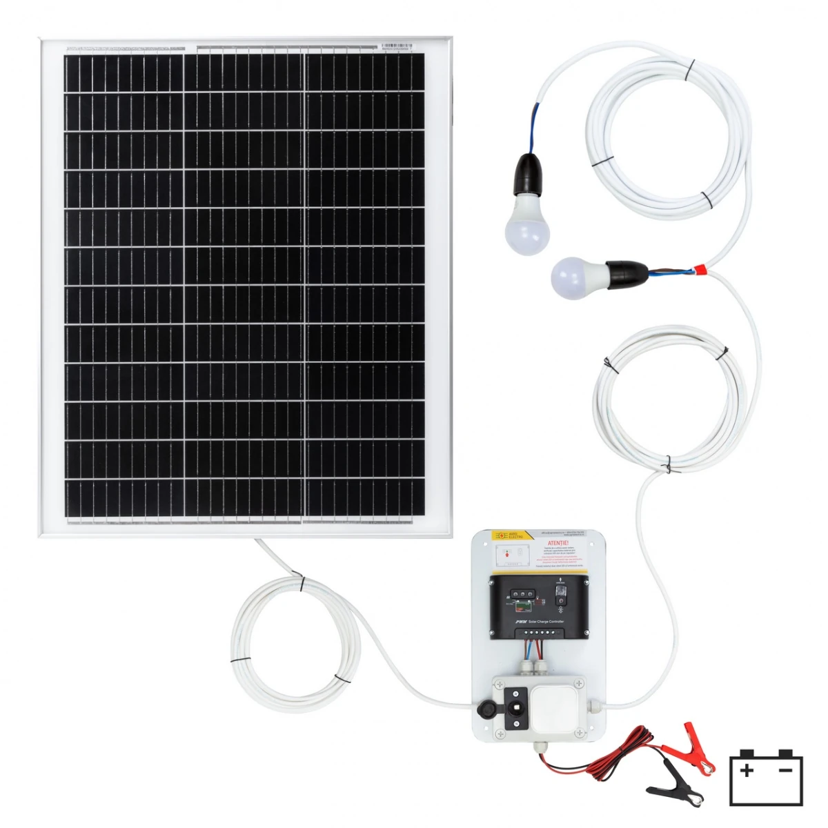 Sistem de iluminat solar 50 W cu 2 becuri
