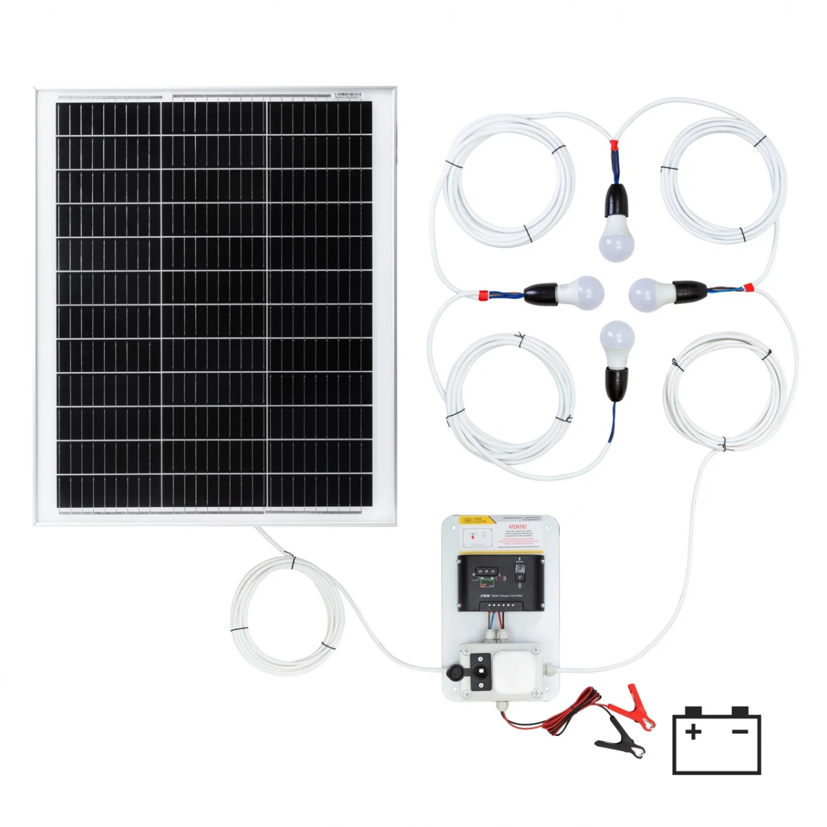 Sistem de iluminat solar 50 W cu 4 becuri