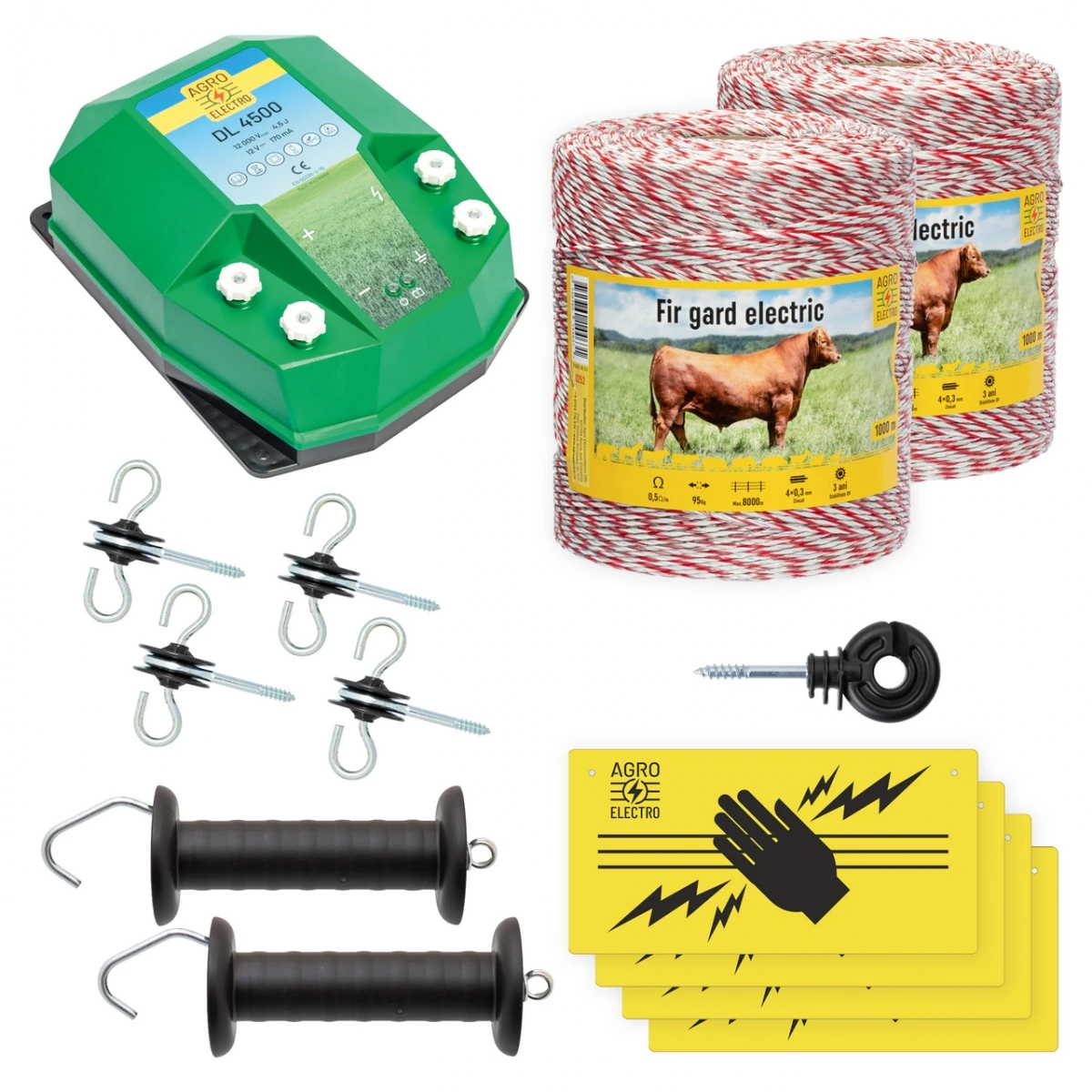 Pachet de bază gard electric 2000 m, 4,5 Joule, pentru animale domestice :: 2000 m