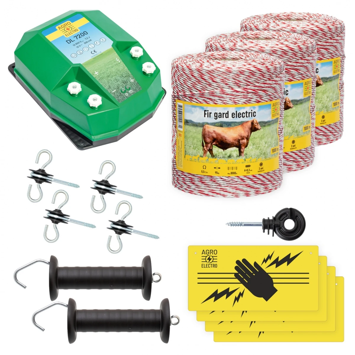 Pachet de bază gard electric 3000 m, 7,2 Joule, pentru animale domestice :: 3000 m