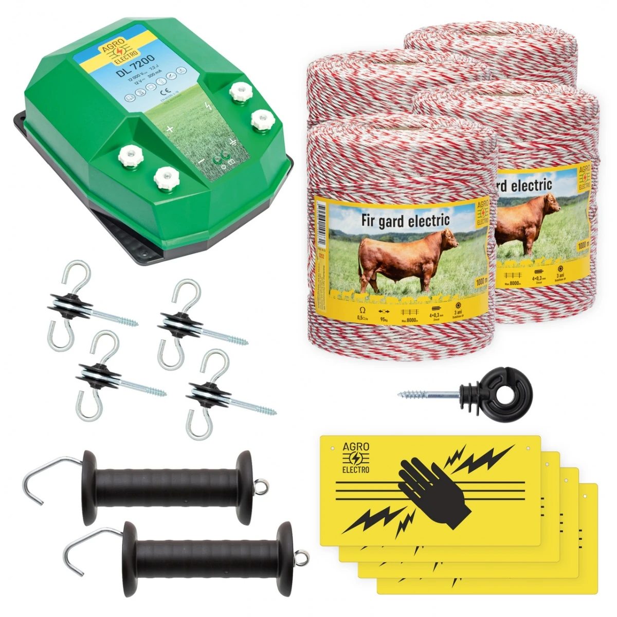 Pachet de bază gard electric 4000 m, 7,2 Joule, pentru animale domestice :: 4000 m