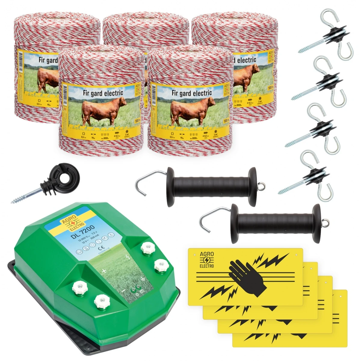 Pachet de bază gard electric 5000 m, 7,2 Joule, pentru animale domestice :: 5000 m