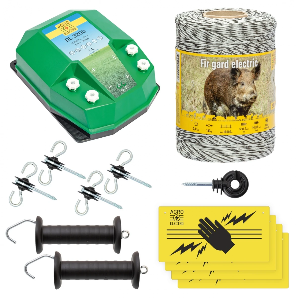 Pachet de bază gard electric 500 m, 3,2 Joule, pentru animale sălbatice :: 500 m