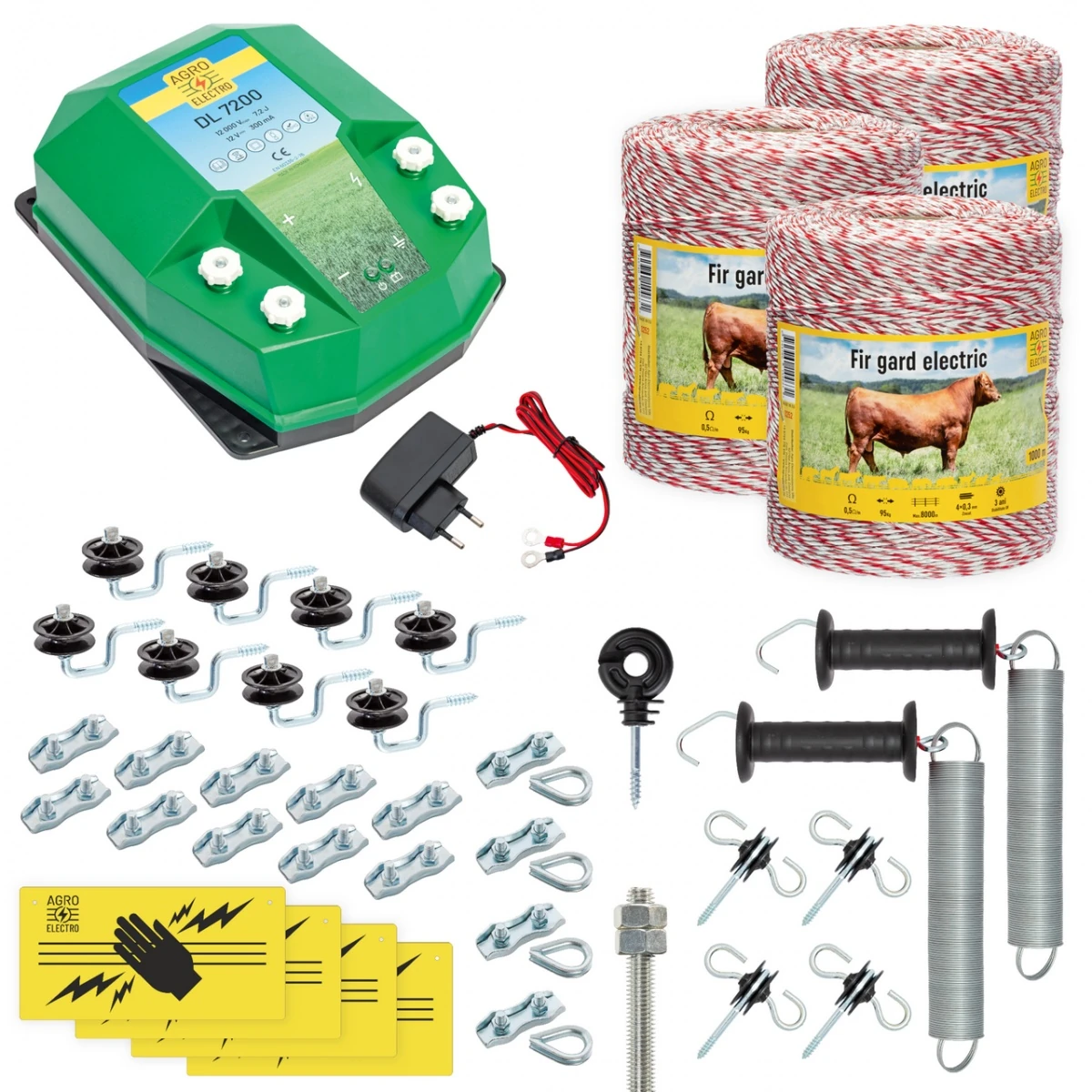 Pachet gard electric complet 3000 m, 7,2 Joule, 230 V, pentru animale domestice :: 3000 m