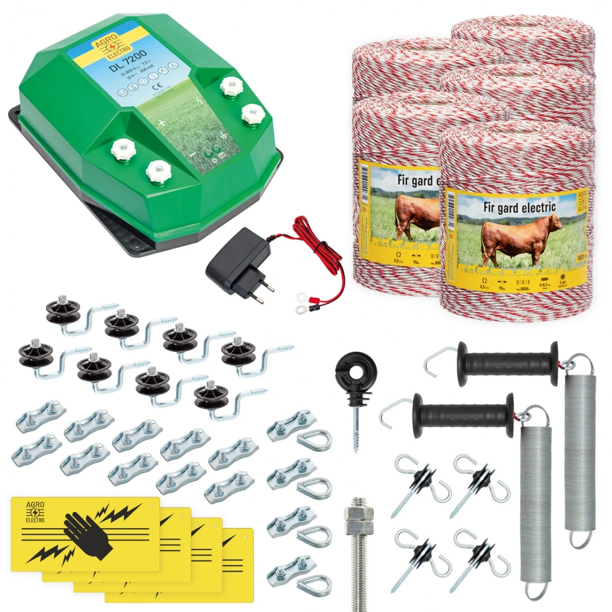 Pachet gard electric complet 5000 m, 7,2 Joule, 230 V, pentru animale domestice :: 5000 m