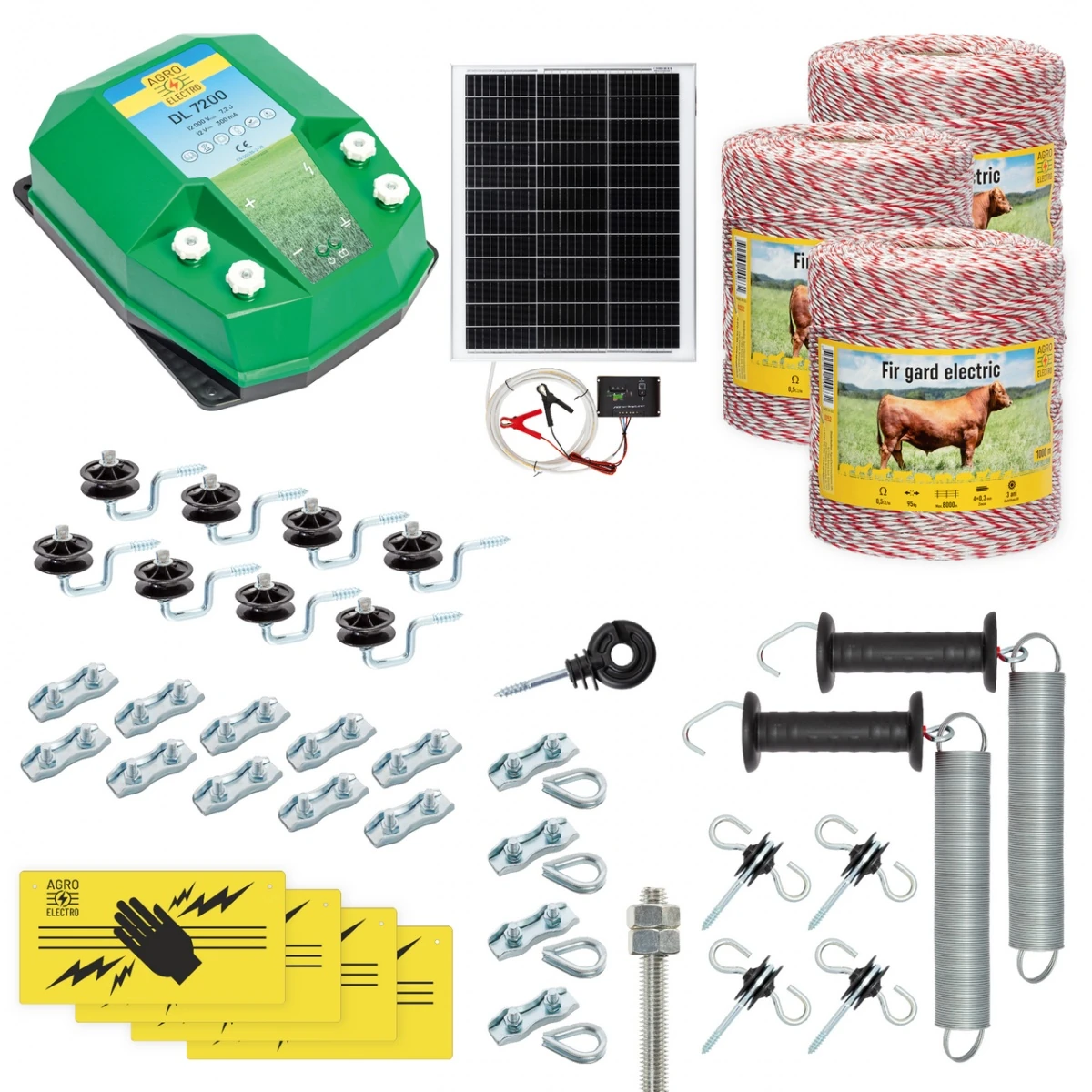Pachet gard electric complet 3000 m, 7,2 Joule, cu sistem solar, pentru animale domestice :: 3000 m