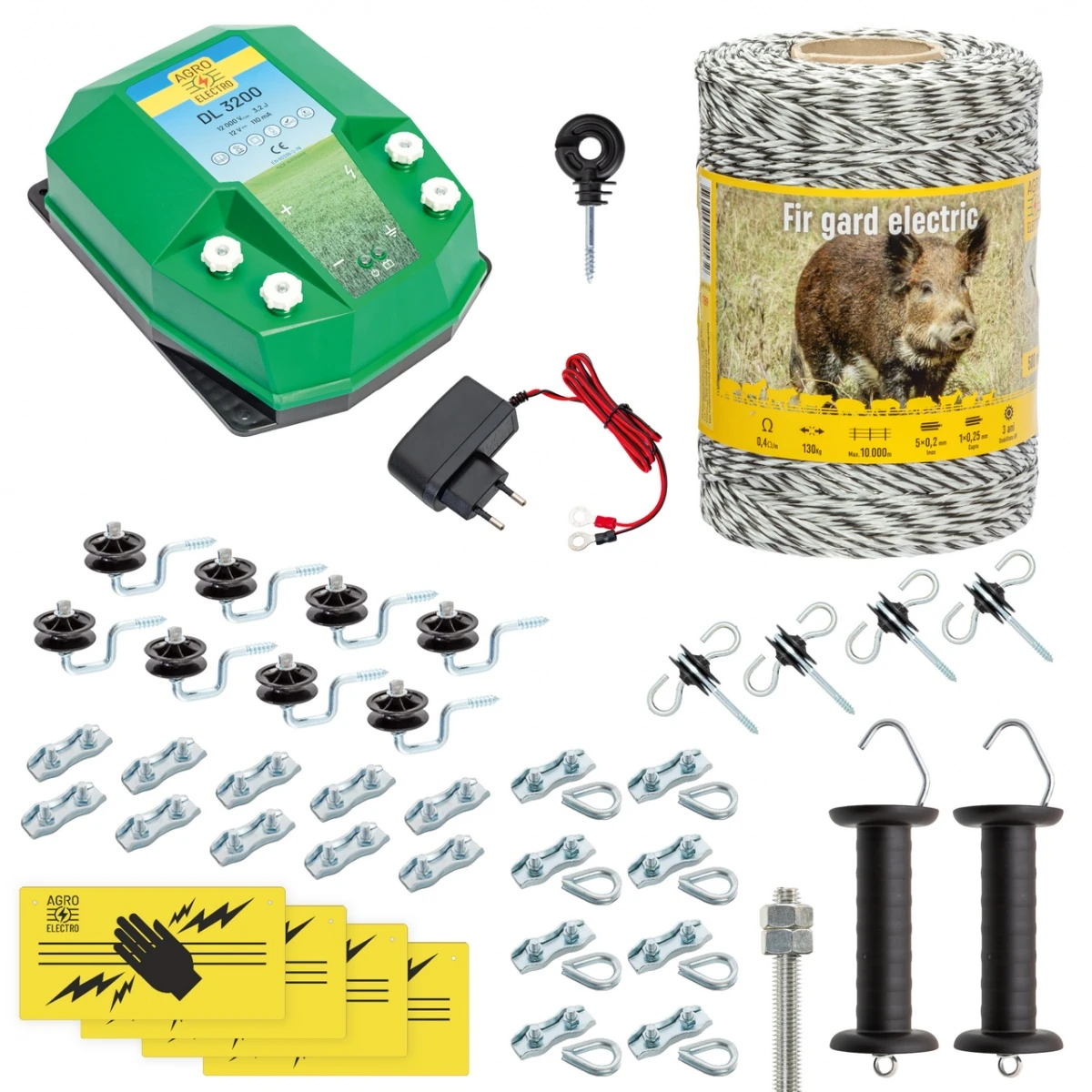 Pachet gard electric complet 500 m, 3,2 Joule, 230 V, pentru animale sălbatice :: 500 m