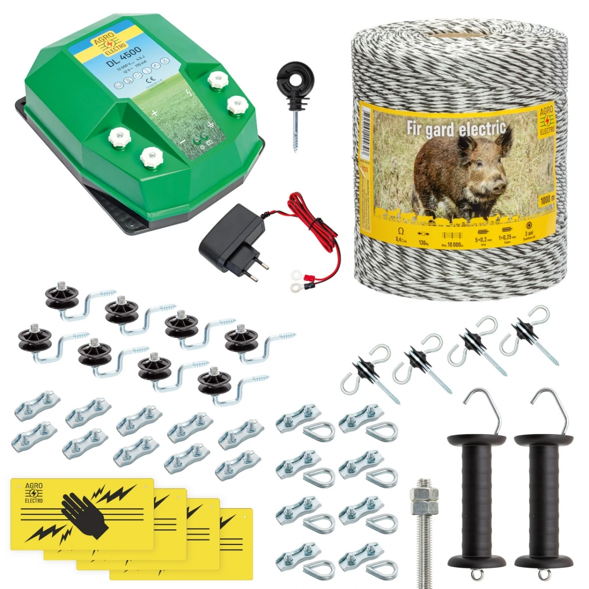 Pachet gard electric complet 1000 m, 4,5 Joule, 230 V, pentru animale sălbatice :: 1000 m