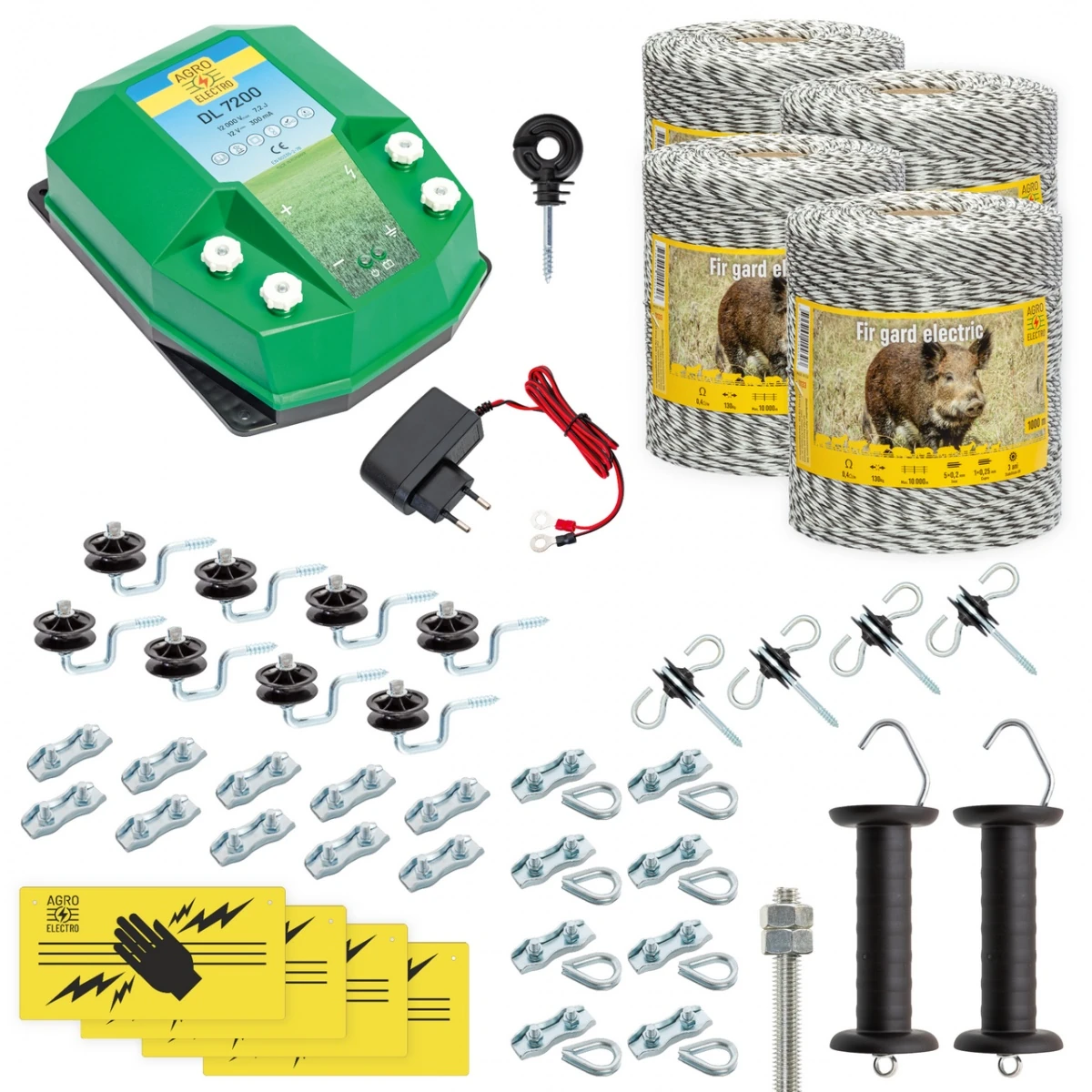 Pachet gard electric complet 4000 m, 7,2 Joule, 230 V, pentru animale sălbatice :: 4000 m