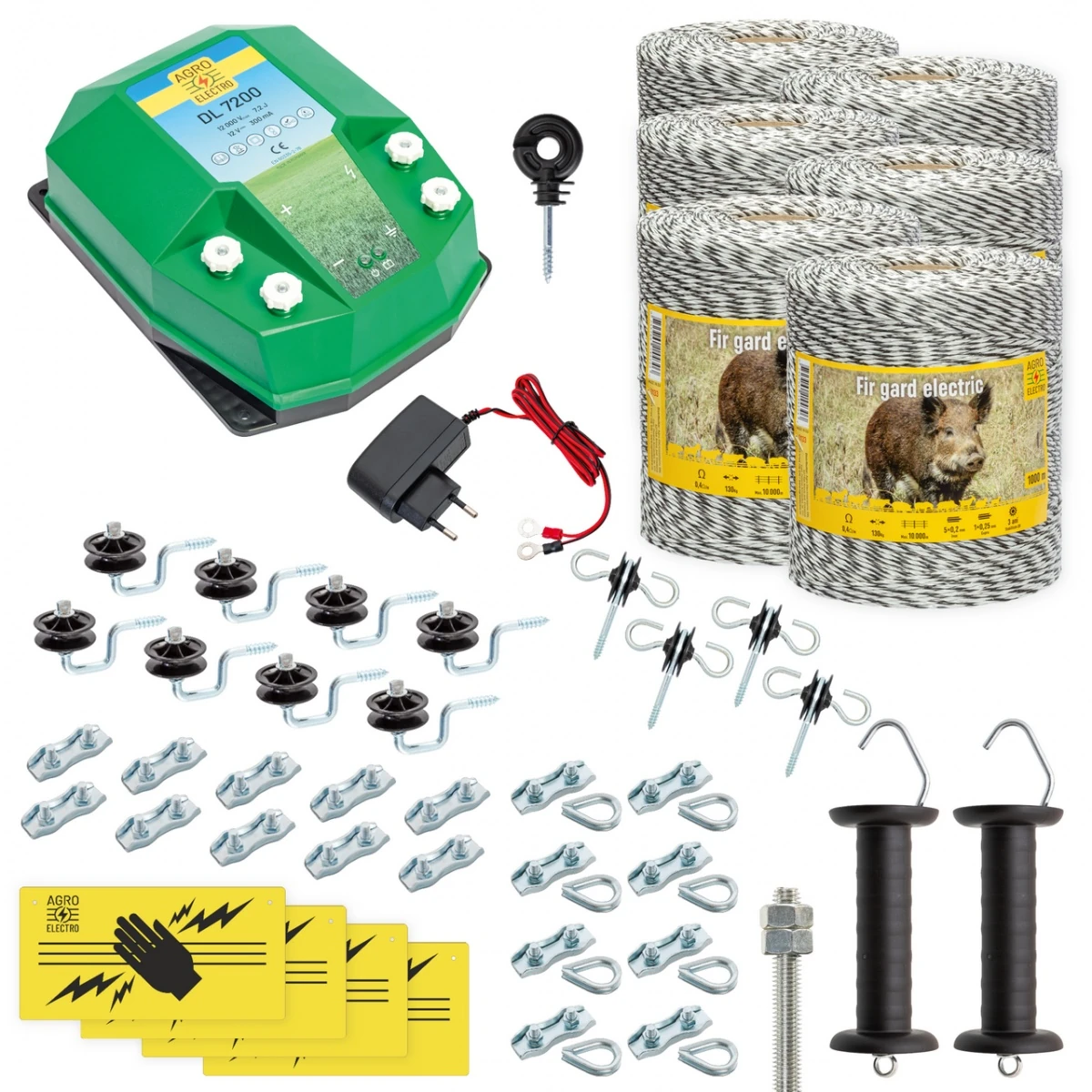 Pachet gard electric complet 6000 m, 7,2 Joule, 230 V, pentru animale sălbatice :: 6000 m
