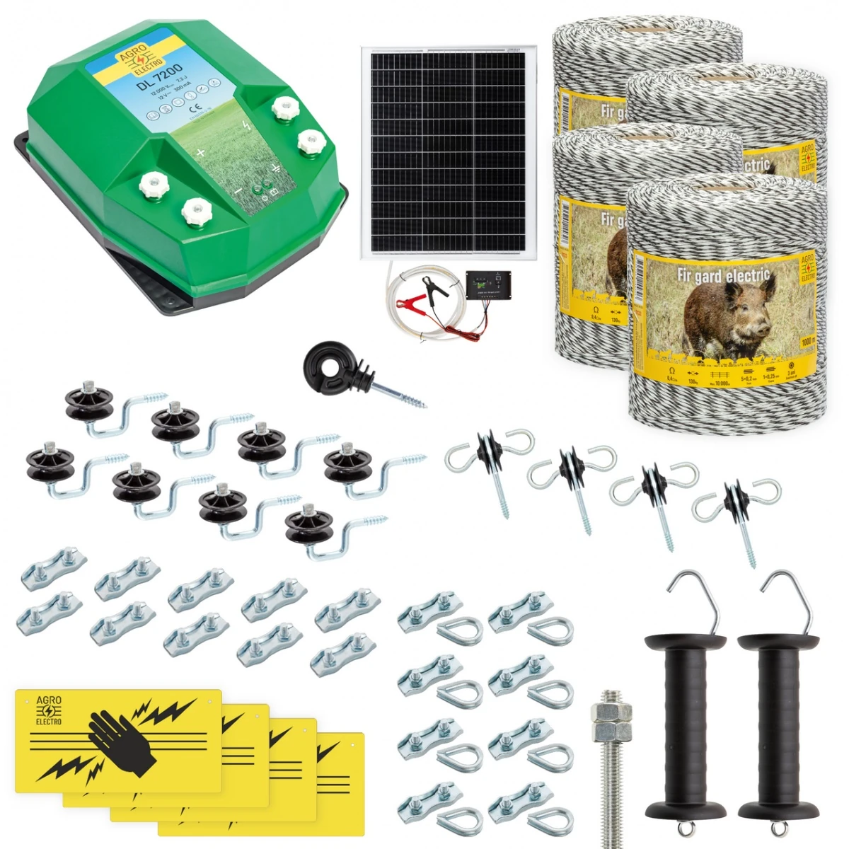 Pachet gard electric complet 4000 m, 7,2 Joule, cu sistem solar, pentru animale sălbatice :: 4000 m
