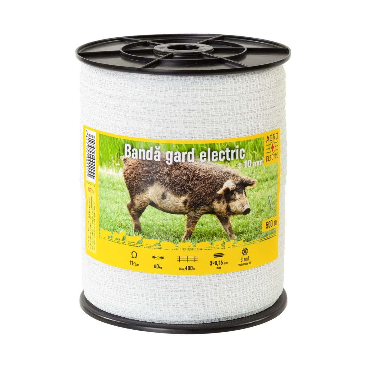 Bandă gard electric - 10 mm - 500 m - 60 kg - 11 Ω/m