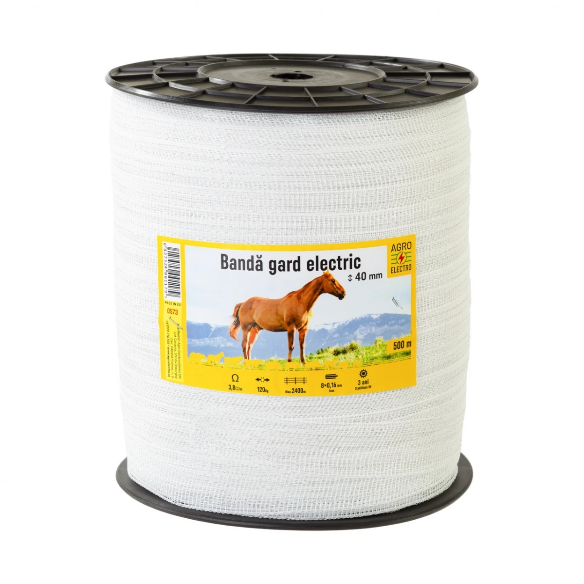 Bandă gard electric - 40 mm - 500 m - 120 kg - 3,8 Ω/m