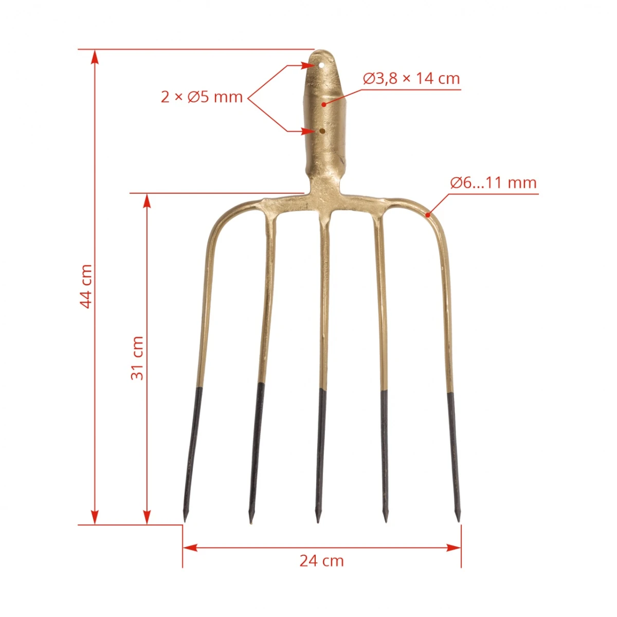 Furcă de bălegar cu 5 coarne, fără coadă, 24 × 31 cm