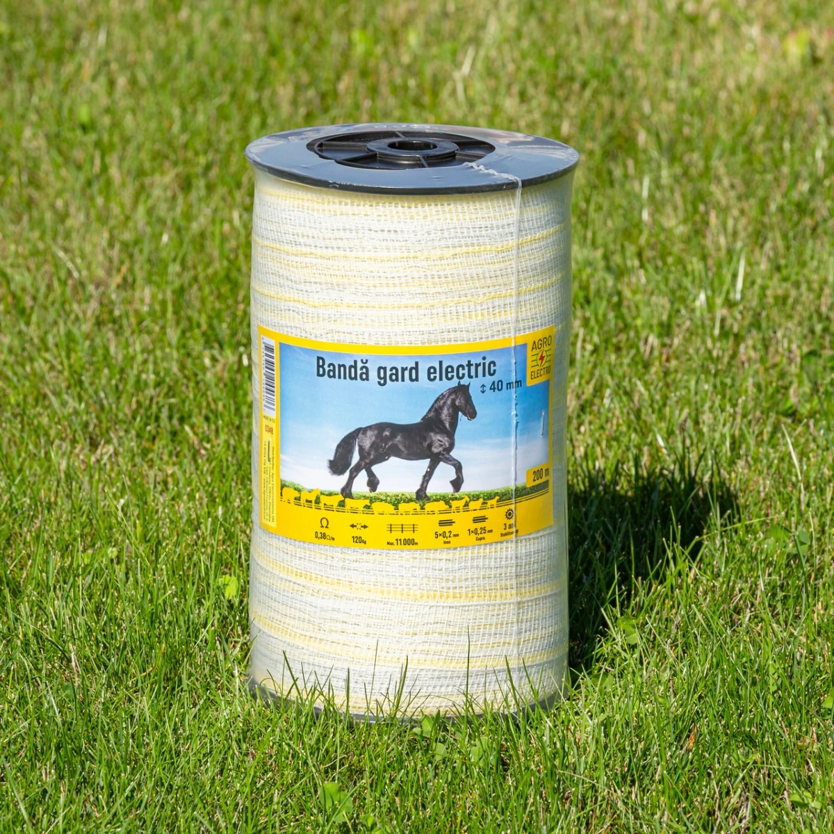 Bandă gard electric - 40 mm - 200 m - 120 kg - 0,38 Ω/m