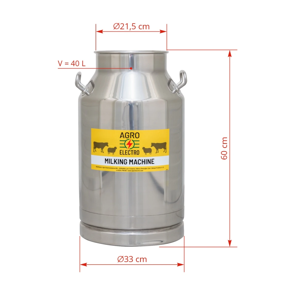 Bidon inox pentru aparat de muls, 40 litri :: 40 litri