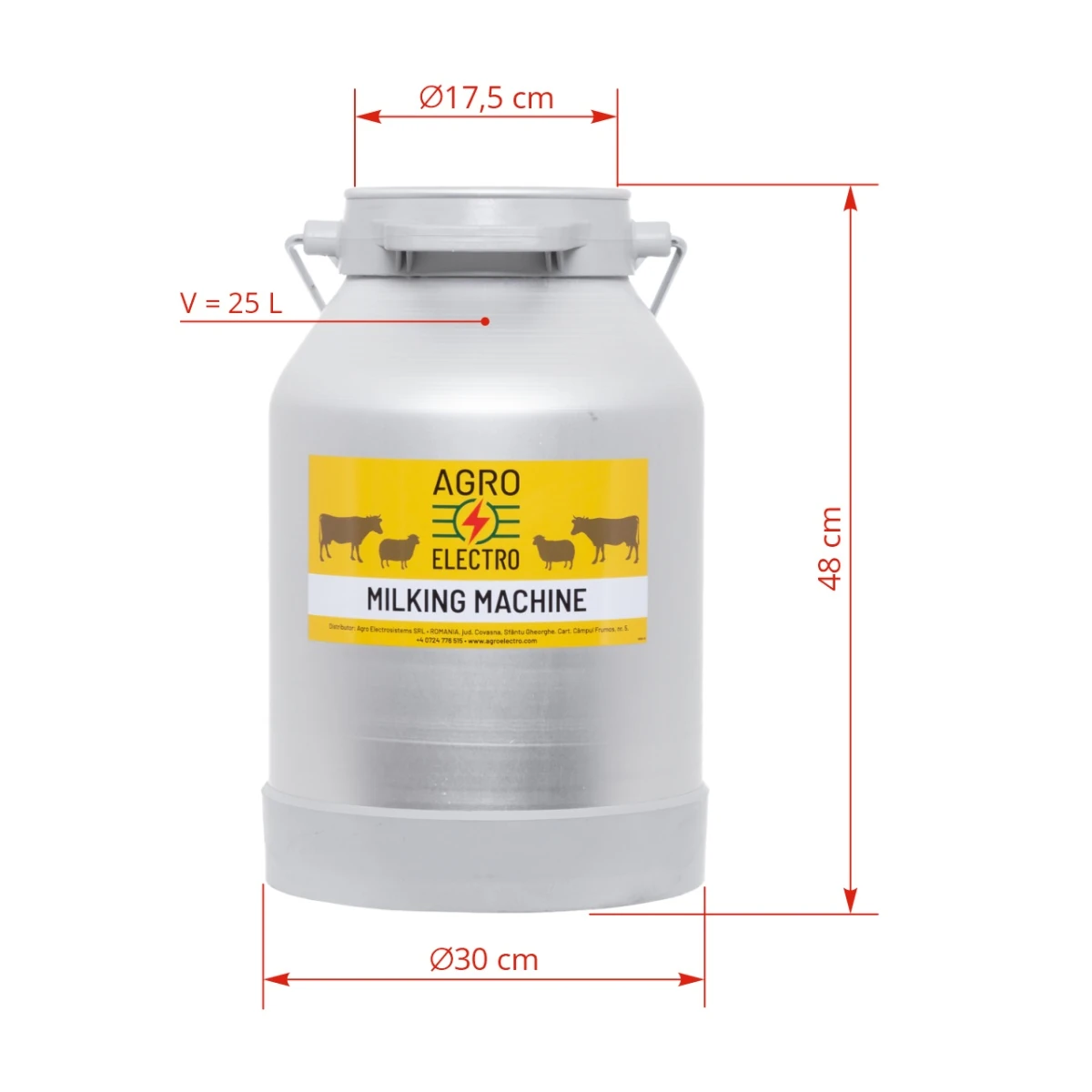 Bidon aluminiu pentru aparat de muls, 25 litri :: 25 litri