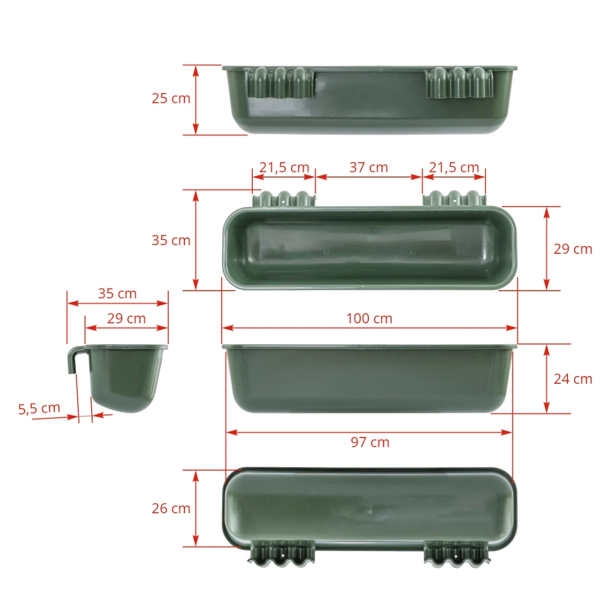 Castron plastic pentru hrana bovinelor, 100 × 35 × 24 cm, 42 litri