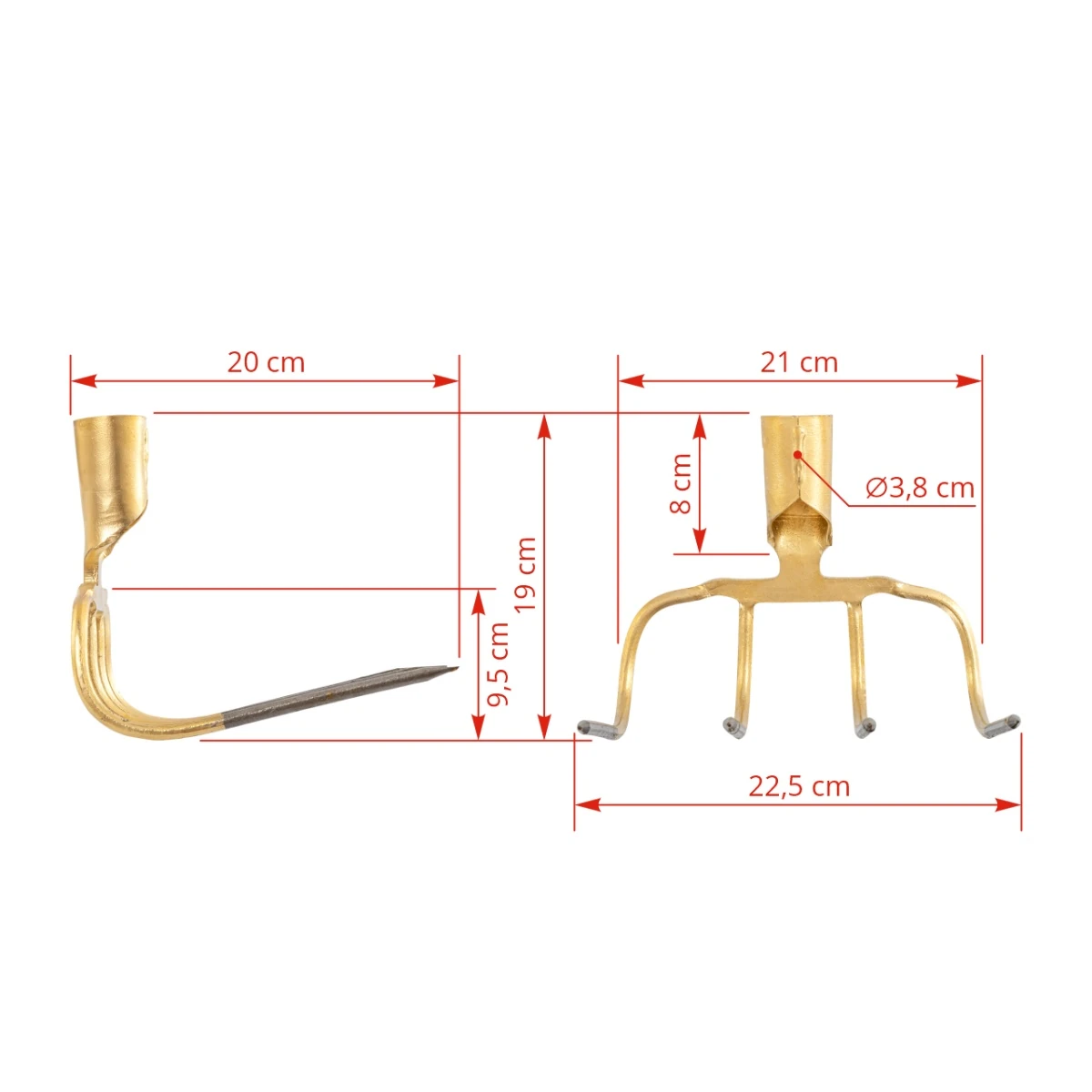 Furcă pentru bălegar cu 4 coarne, curbat în 90 de grade, 22,5 × 20 cm