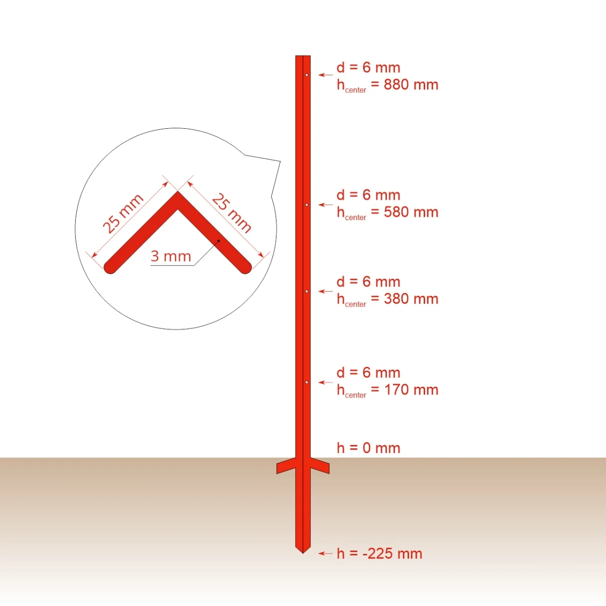 Stâlp din oțel cornier 25 × 25 mm, 115 cm, 10 buc.