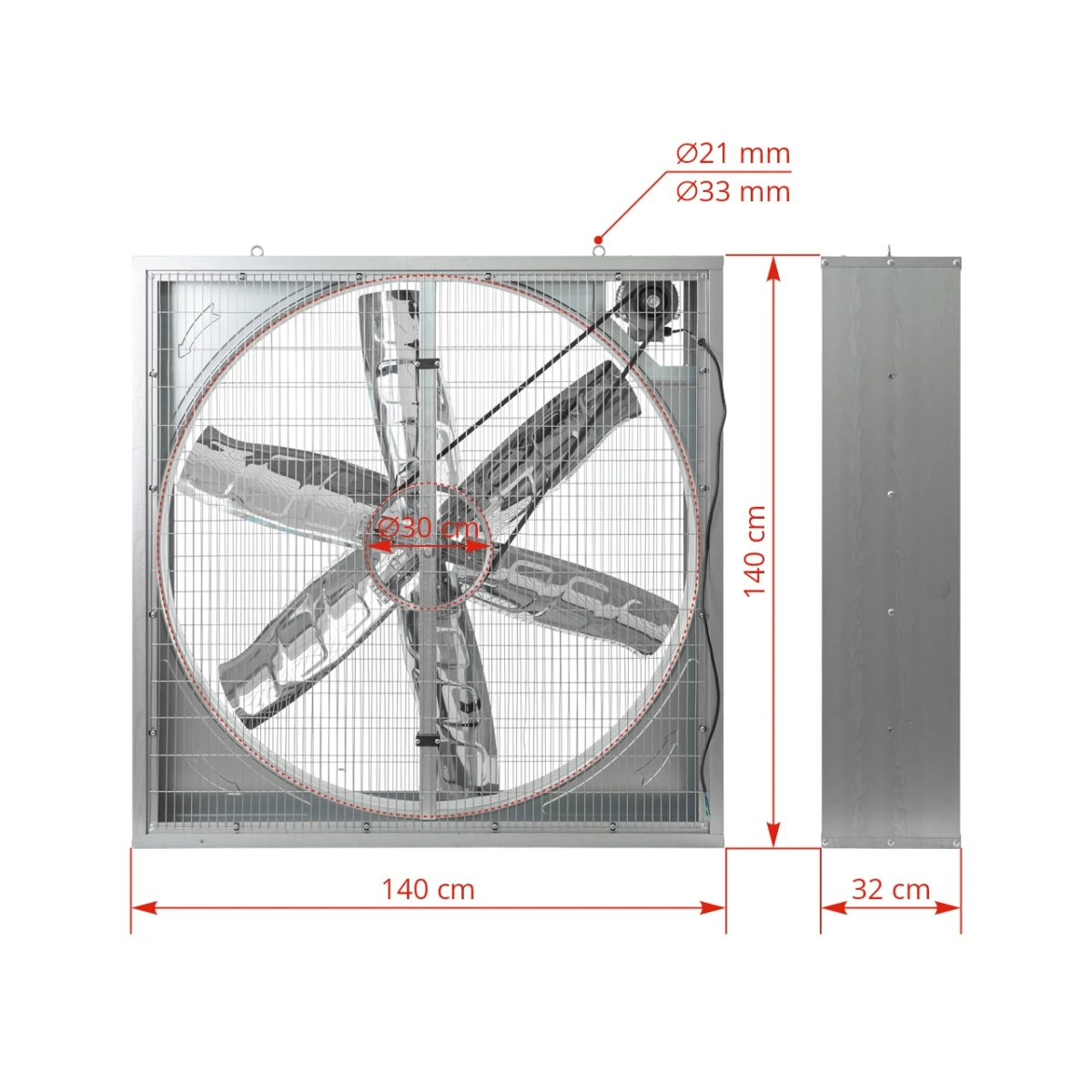 Ventilator industrial pentru adăposturi de vite, 140 × 140 cm, 1,1 kW, 400 V