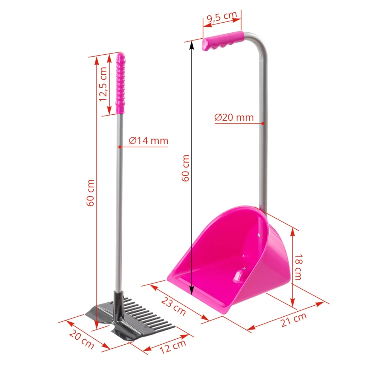 Lopată Mistboy Mini cu greblă, roz, 60 cm :: Roz