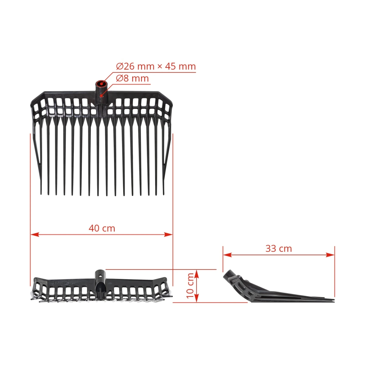 Furcă pentru gunoi de grajd, EcoFork, negru, 40 × 33 cm