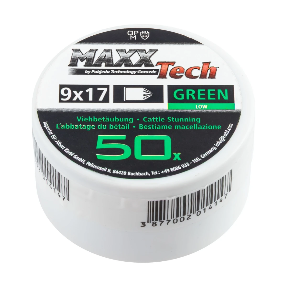 Capse asomator, verde, pentru animale cu talie mică. Calibru 9 × 17 mm, MaxxTech, 50 buc.