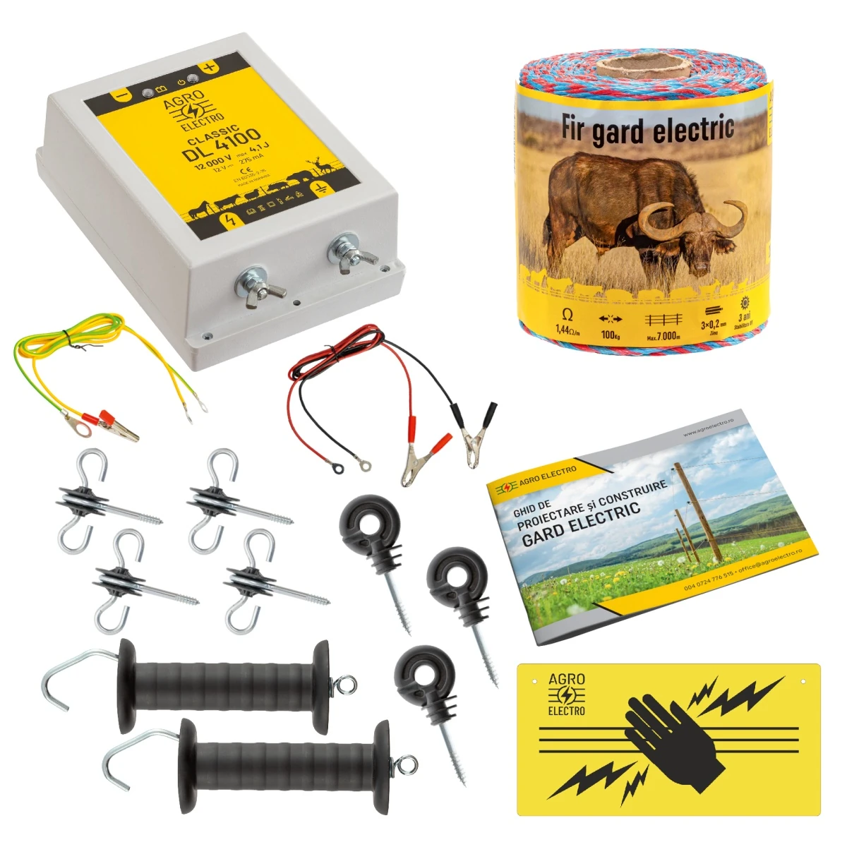 Pachet de bază gard electric 250 m, 4,1 Joule, pentru animale domestice :: 250 m