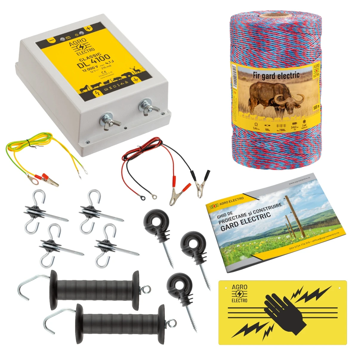 Pachet de bază gard electric 1000 m, 4,1 Joule, pentru animale domestice :: 1000 m