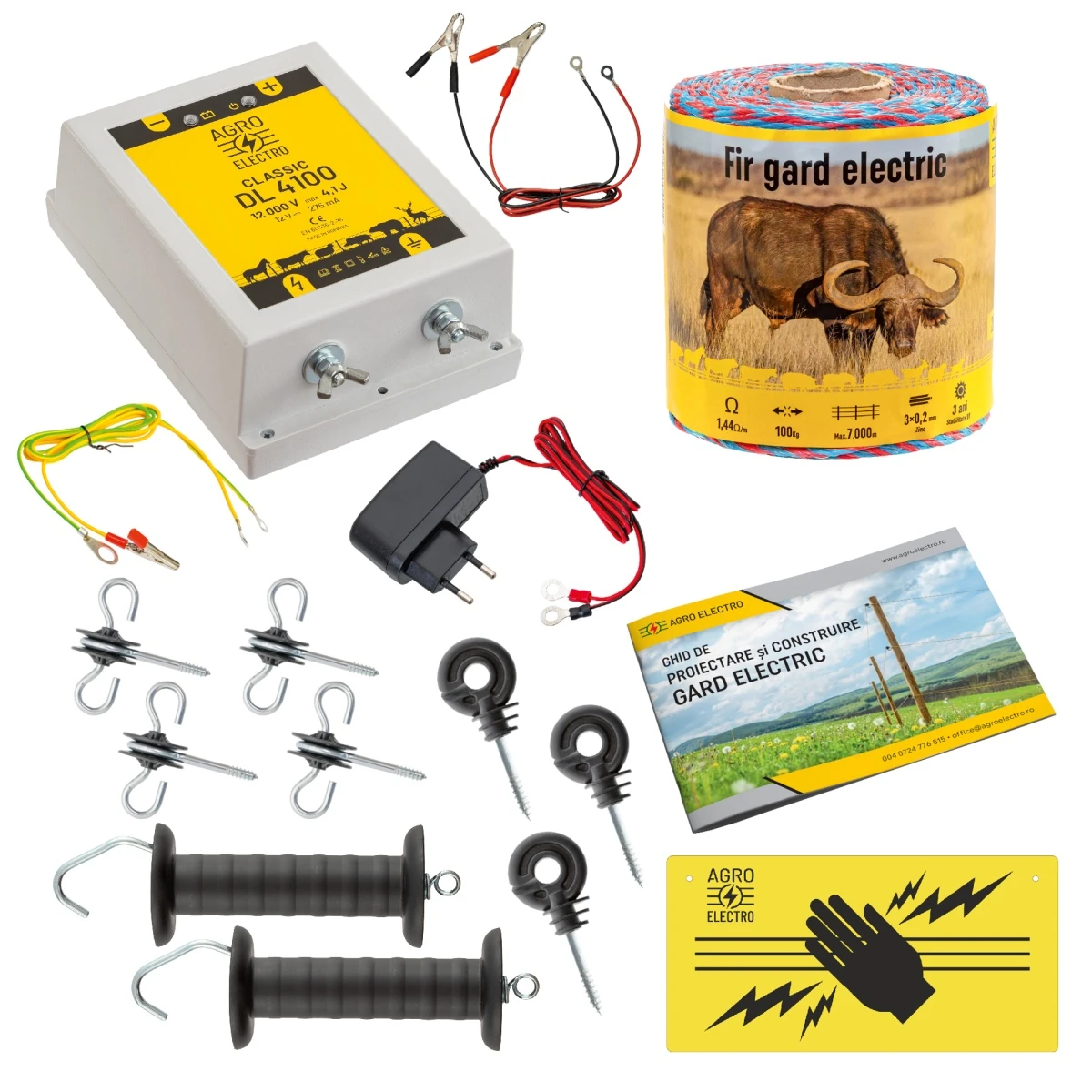 Pachet de bază gard electric 250 m, 4,1 Joule, 230 V, pentru animale domestice :: 250 m