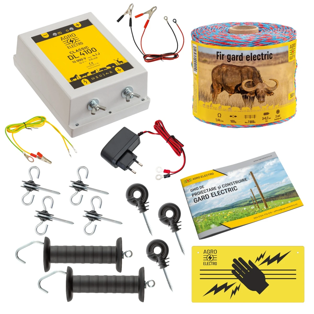 Pachet de bază gard electric 500 m, 4,1 Joule, 230 V, pentru animale domestice :: 500 m