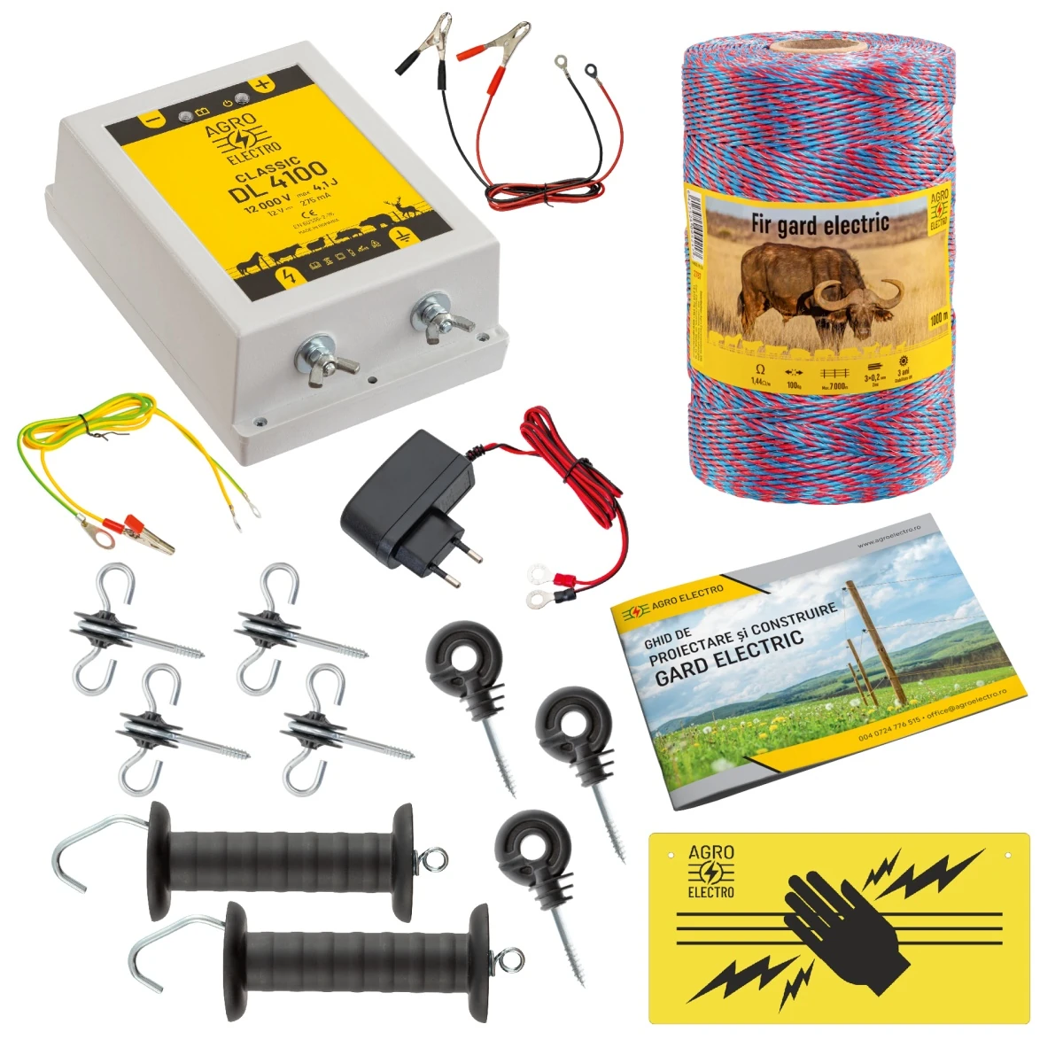 Pachet de bază gard electric 1000 m, 4,1 Joule, 230 V, pentru animale domestice :: 1000 m