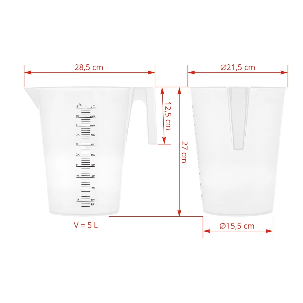 Cană gradată, plastic, 5 litri :: 5 L