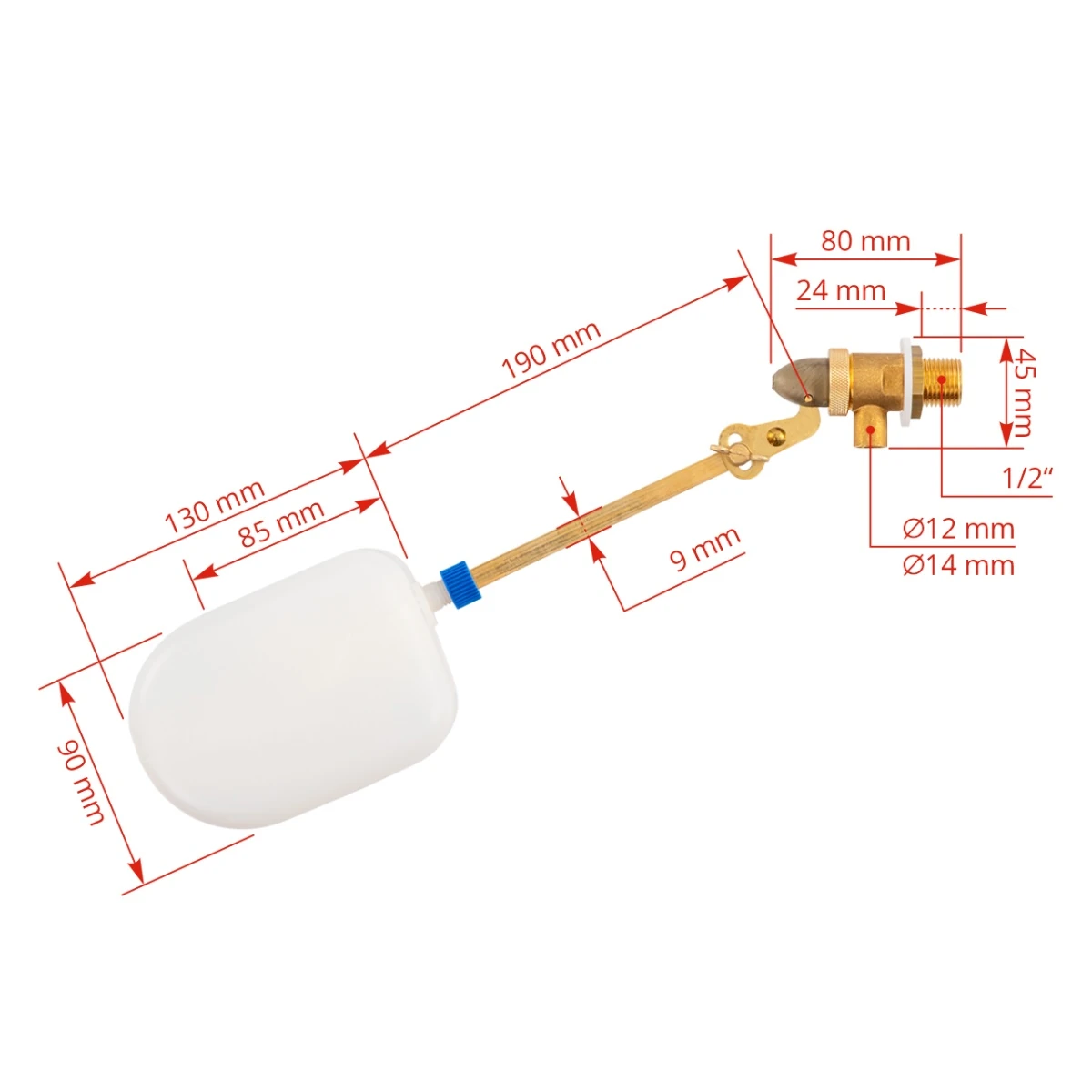 Supapă cu plutitor reglabil pentru adăpătoare cu nivel constant, 1/2"