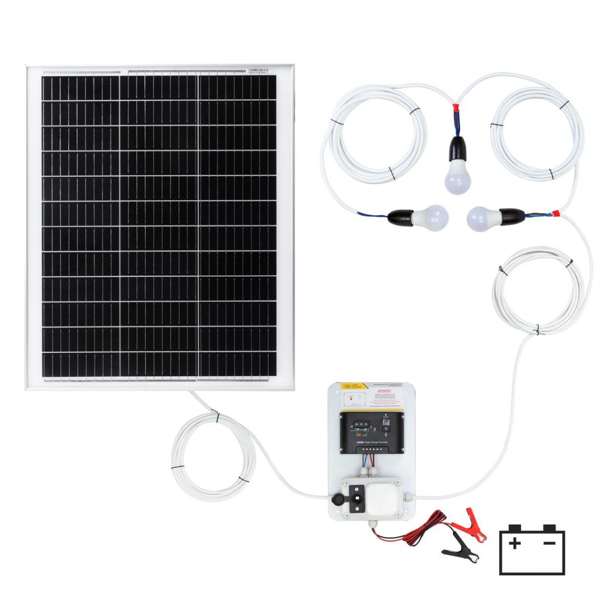 Sistem de iluminat solar 50 W cu 3 becuri