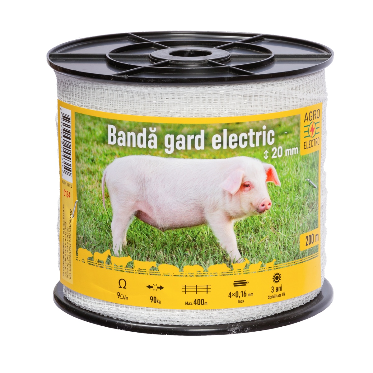 Bandă gard electric - 20 mm - 200 m - 90 kg - 9 Ω/m