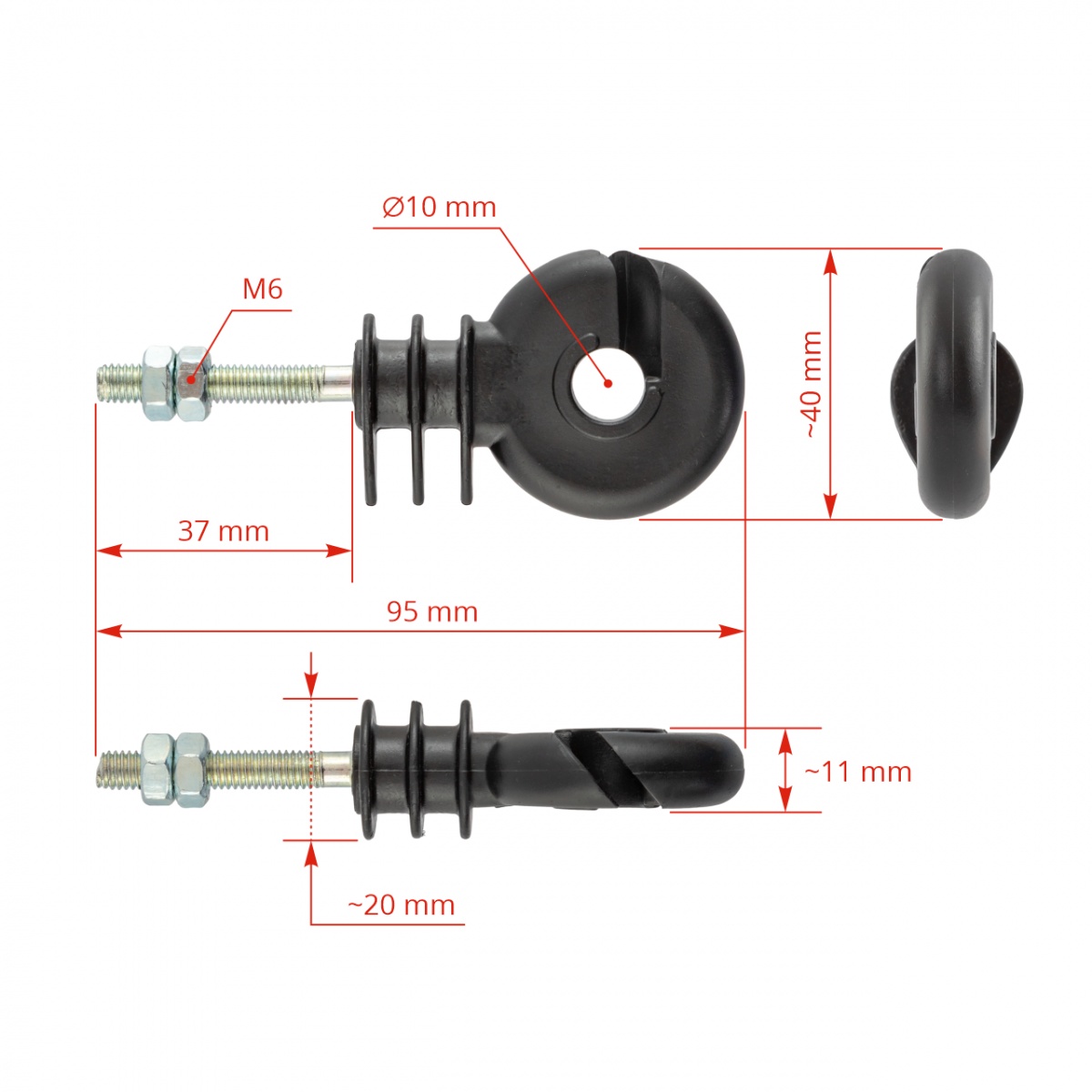 Izolator inelar cu picior metric M6