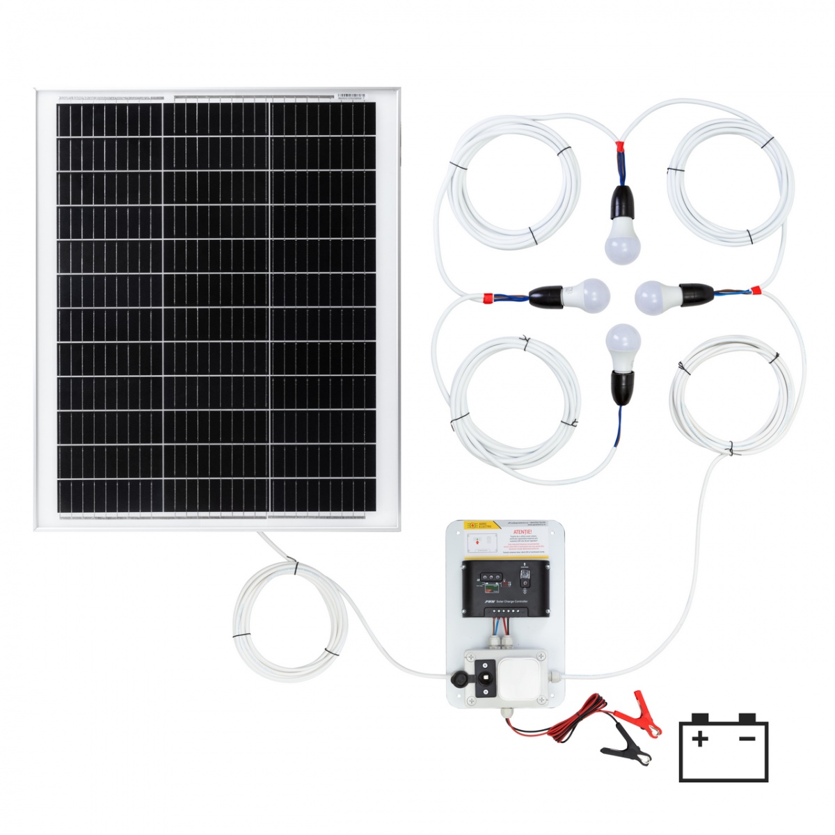 Sistem de iluminat solar 50 W cu 4 becuri