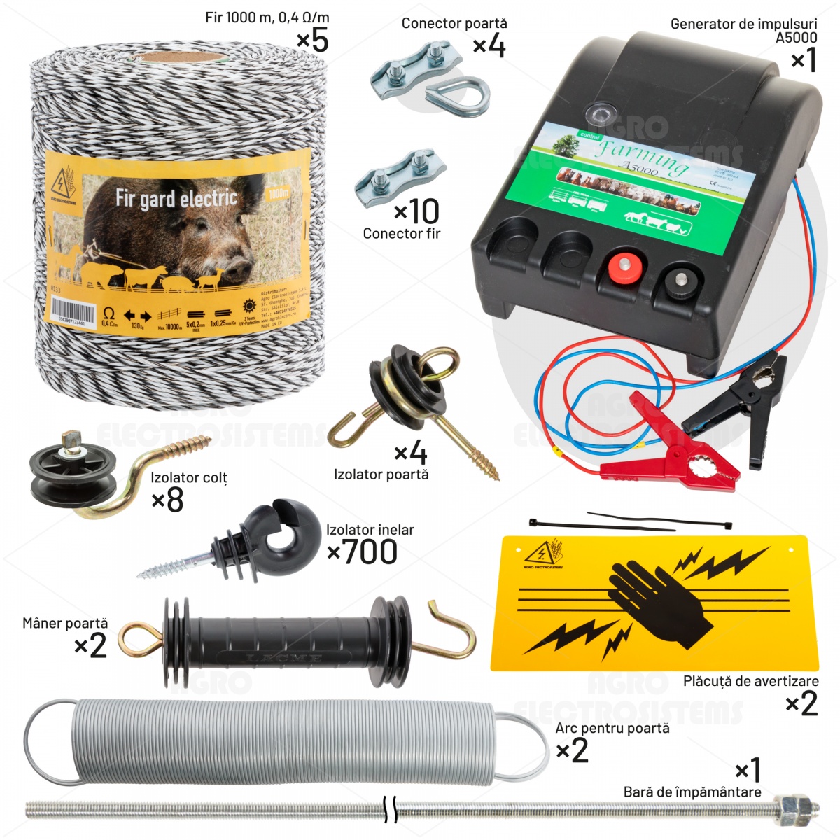 Pachet gard electric cu fir 5000 m, pentru 156 sau 39 Ha