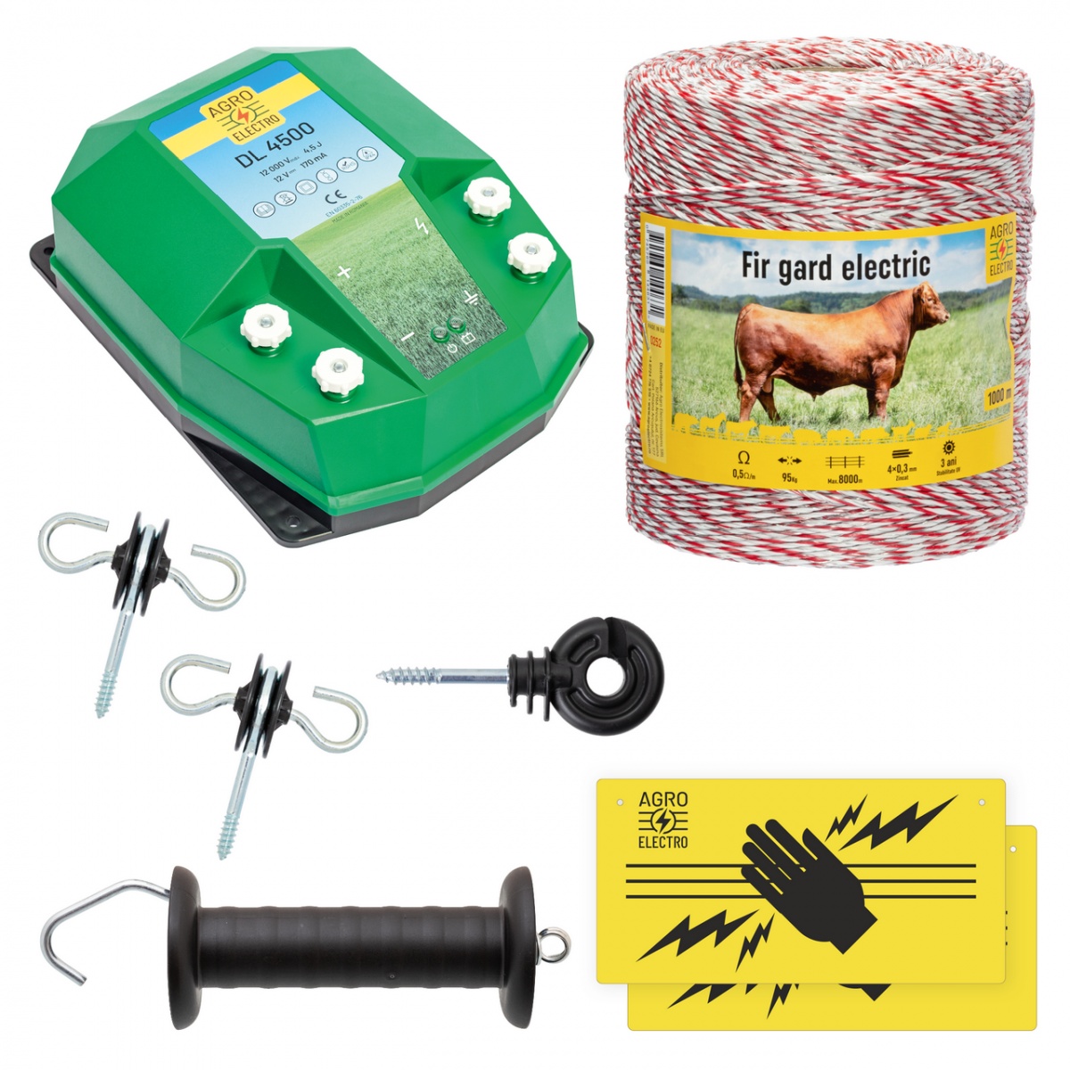 Pachet de bază gard electric 1000 m, 4,5 Joule, pentru animale domestice