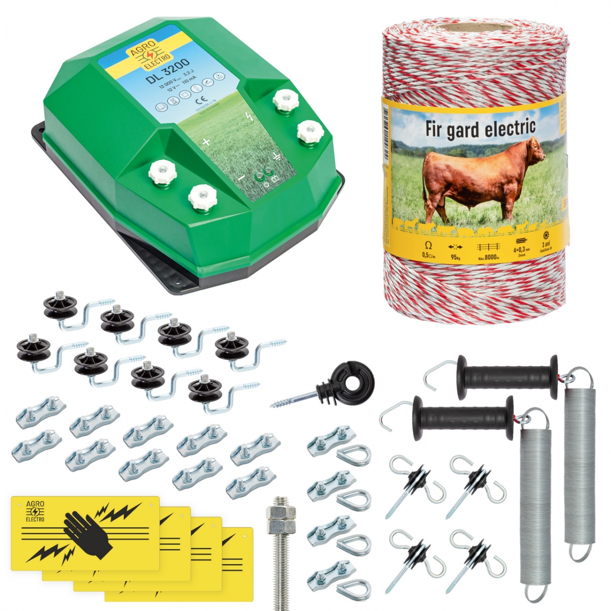 Pachet gard electric complet 500 m, 3,2 Joule, pentru animale domestice