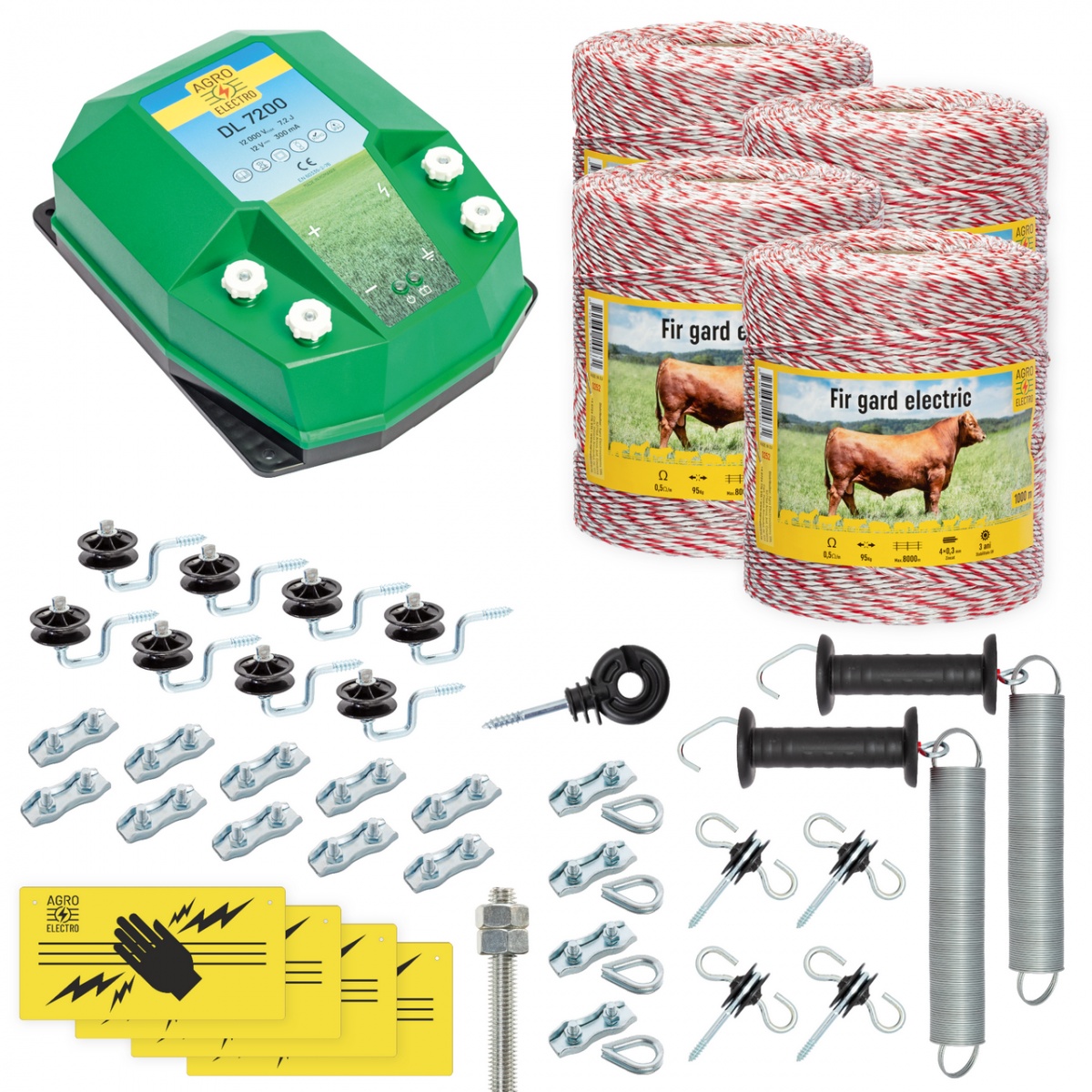 Pachet gard electric complet 4000 m, 7,2 Joule, pentru animale domestice