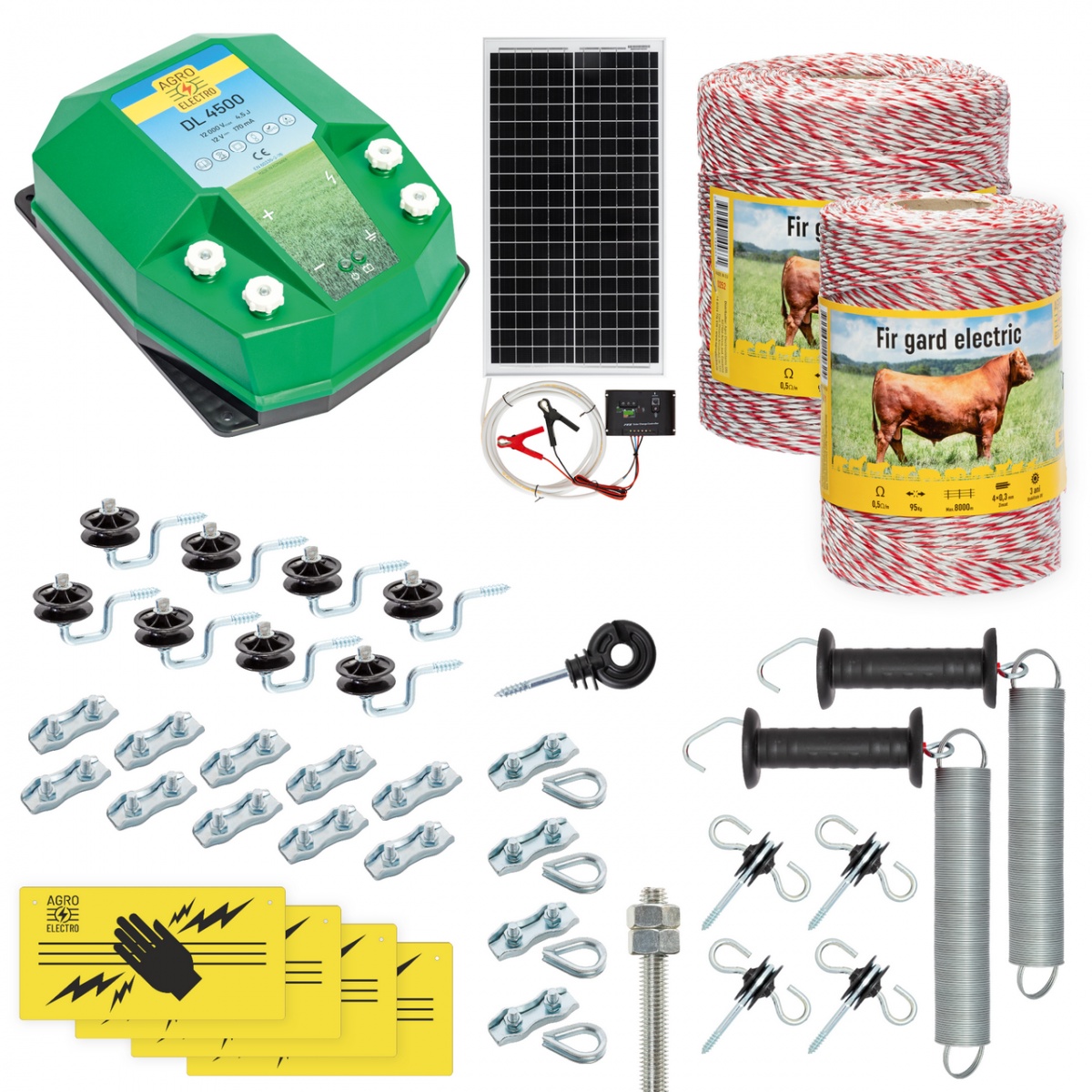 Pachet gard electric complet 1500 m, 4,5 Joule, cu sistem solar, pentru animale domestice