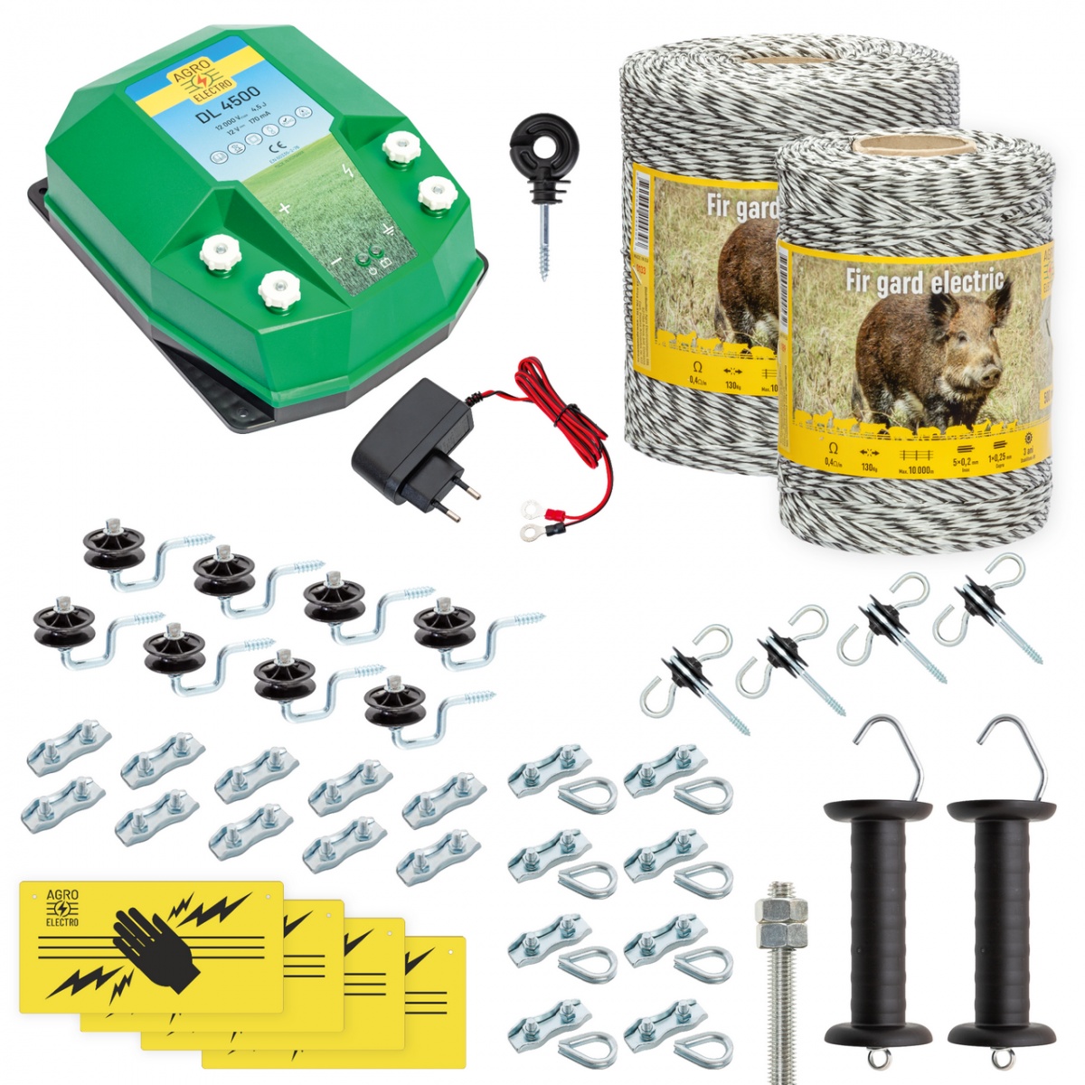 Pachet gard electric complet 1500 m, 4,5 Joule, 230 V, pentru animale sălbatice