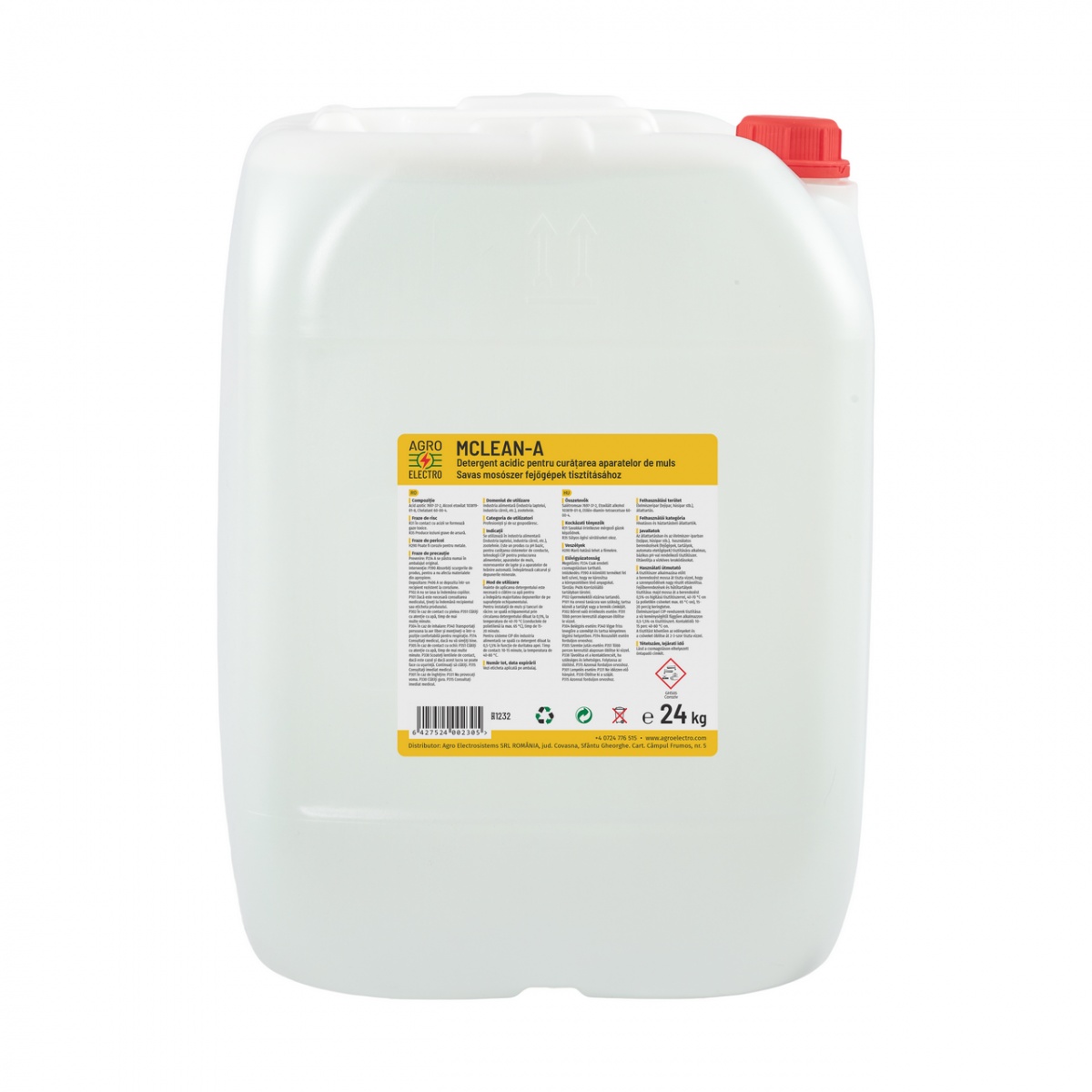 Detergent acidic pentru curățarea aparatelor de muls, MCLEAN-A, 24 kg