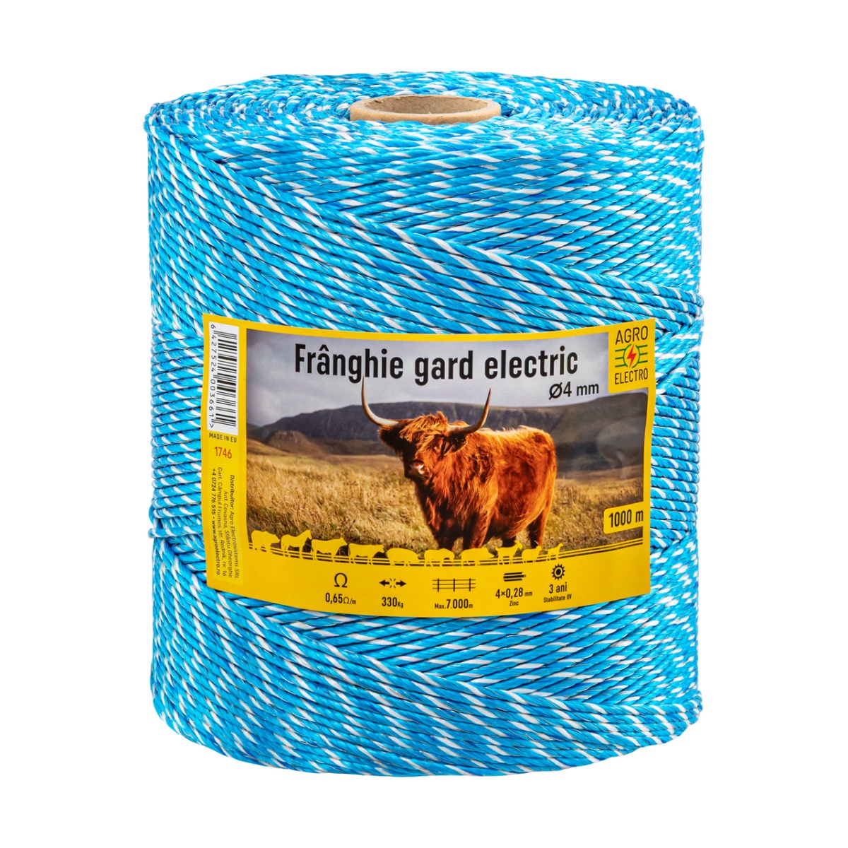 Frânghie gard electric - 1000 m - 330 kg - 0,65 Ω/m