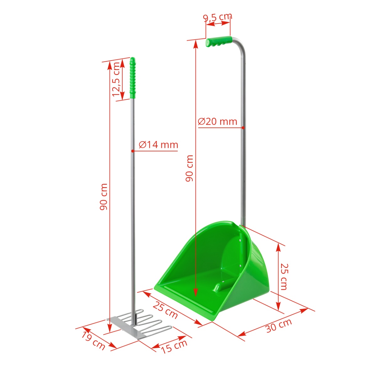 Lopată Mistboy cu greblă, verde, 90 cm