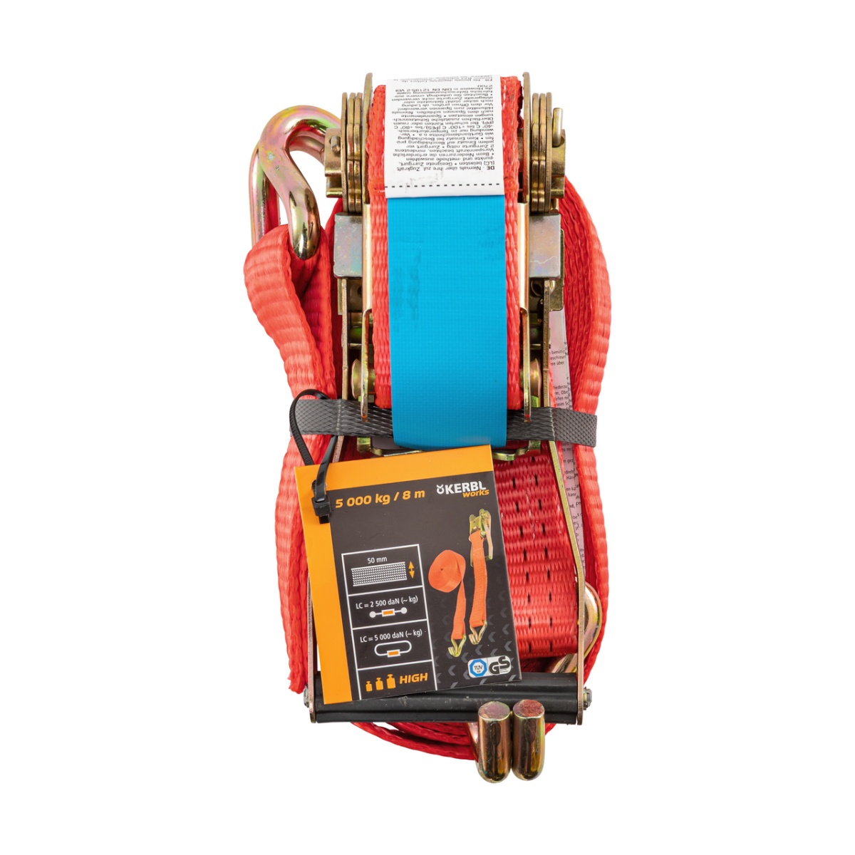 Chingă de ancoraj cu clichet, roșu, 5000 kg, 50 mm × 8 m